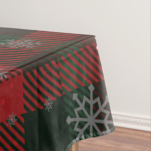 Plaid Snowflakes Pattern Christmas Holiday Tablecloth