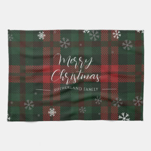 Plaid Snowflakes Pattern Personalised Christmas Tea Towel