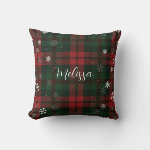 Plaid Snowflakes Pattern Personalised Winter Cushion