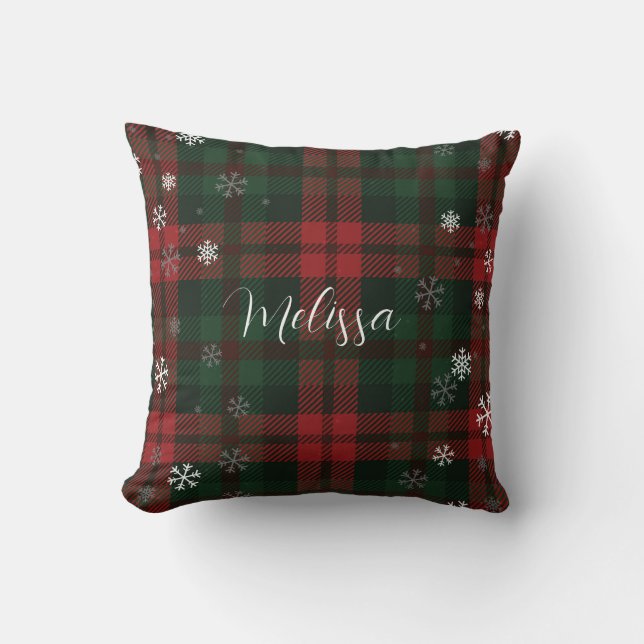 Plaid Snowflakes Pattern Personalised Winter Cushion (Front)