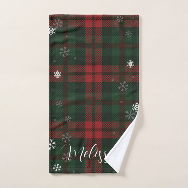 Plaid Snowflakes Pattern Personalised Winter Hand Towel (Hand Towel)