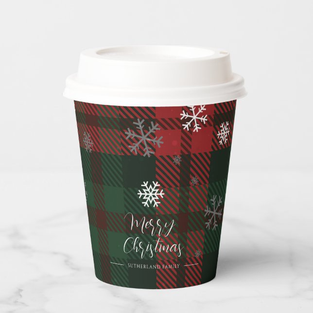 Plaid Snowflakes Pattern Personalised Winter Paper Cups (Front)