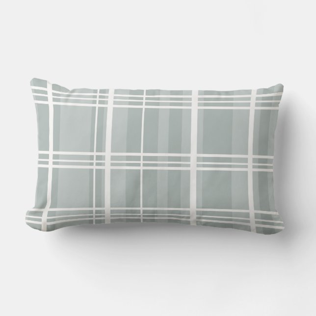 Plaid Soft Sage & Teal Shades Duvet Cover Lumbar Cushion (Front)