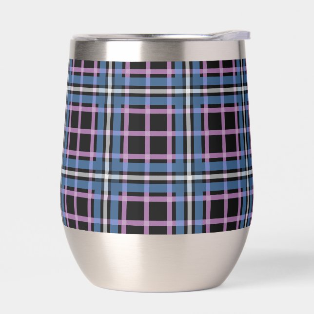 Plaid Stemless Wine Tumbler – Blue & Lavender (Left)