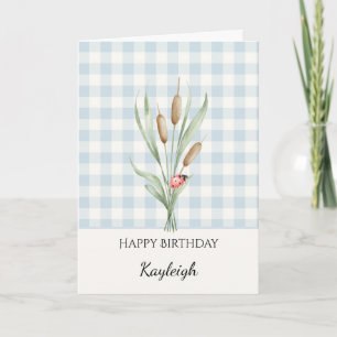 Plaid Stripes Ladybug Cattails Birthday Card