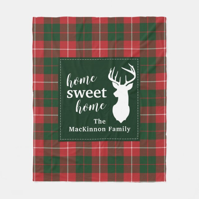 Plaid Sweet Home Deer Personalised Tartan Fleece Blanket (Front)