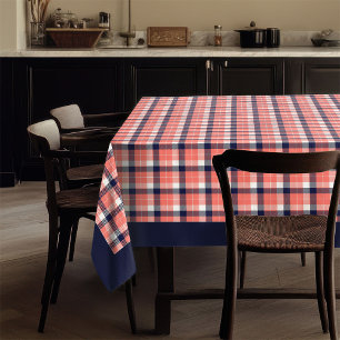 Plaid Tablecloth in Coral Navy Stylish Table Decor