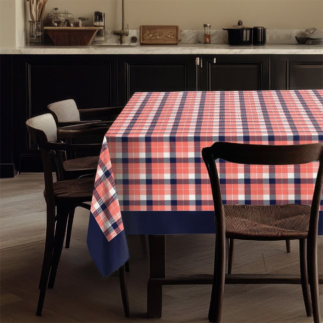 Plaid Tablecloth in Coral Navy Stylish Table Decor (Plaid Tablecloth in Coral Navy Stylish Table Decor)