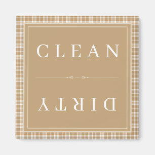 Plaid Tan Brown Clean or Dirty Dishwasher Magnet