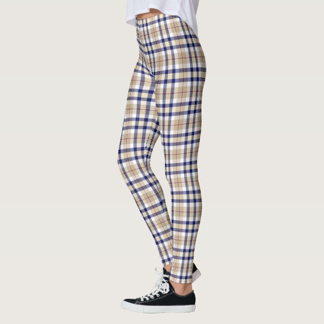Plaid Tan Navy Red XDIY BG White Leggings (Left)