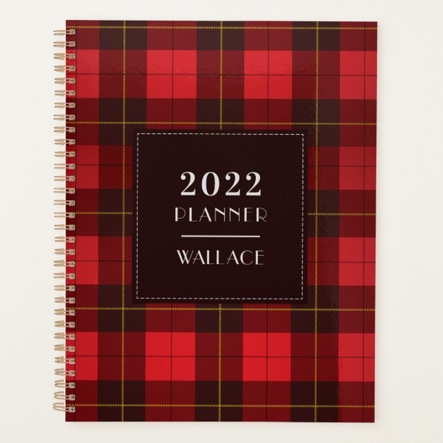 Plaid Tartan 2022 Clan Wallace Red Chequered Planner (Front)