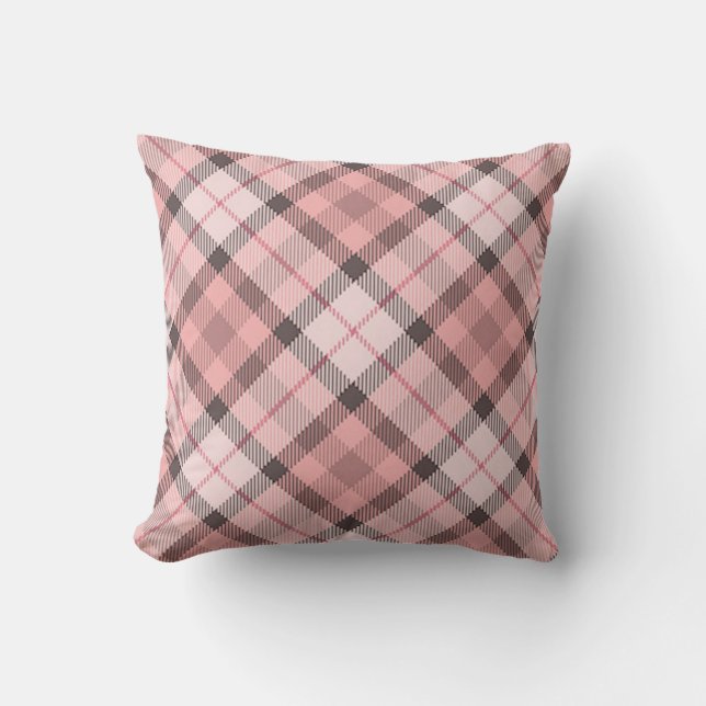 plaid tartan accent couch decorative pink pillow (Front)