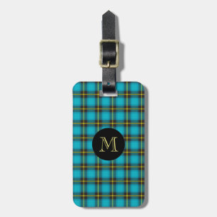 Plaid Tartan Blue Black Yellow Monogram Trendy Luggage Tag