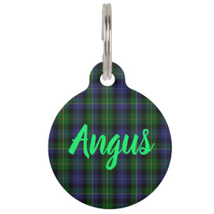 Plaid Tartan Blue & Green Add Name & Number Pet Tag