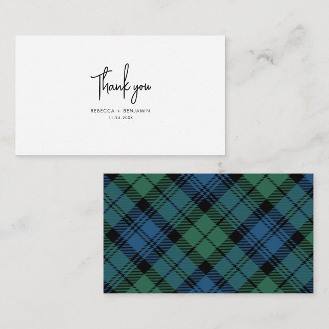 Plaid Tartan Campbell Rustic Wedding Thank You Card (Front/Back)