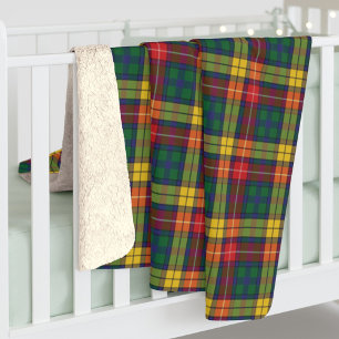 Plaid Tartan Clan Buchanan Red Yellow Green Check Sherpa Blanket