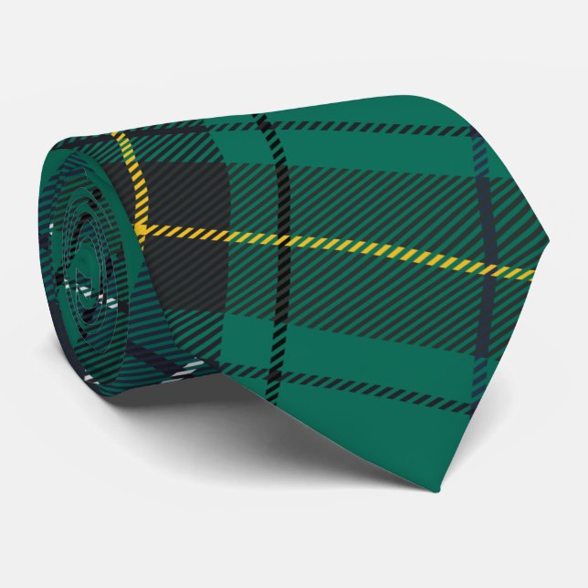 Plaid Tartan Clan Henderson Green Blue Check Tie (Rolled)