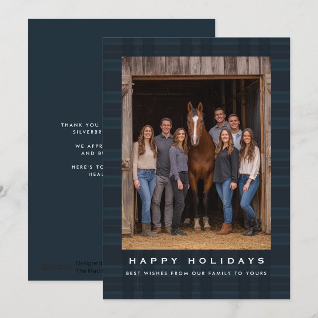 Plaid Tartan Equestrian Barn Ranch Christmas Holiday Card (Front/Back)