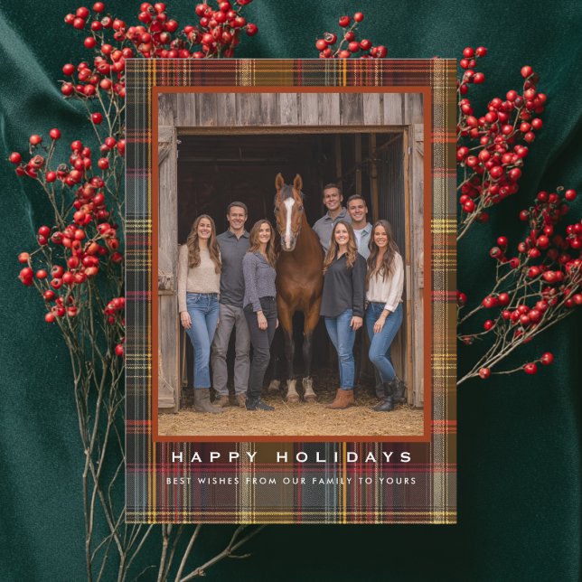 Plaid Tartan Equestrian Barn Ranch Christmas Holiday Card (Creator Uploaded)