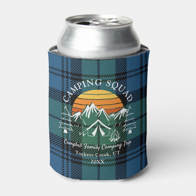 Plaid Tartan Family Camping Squad Campbell Retro Can Cooler (Can Front)