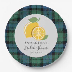 Plaid Tartan Lemon Citrus Bridal Shower Rustic Paper Plate