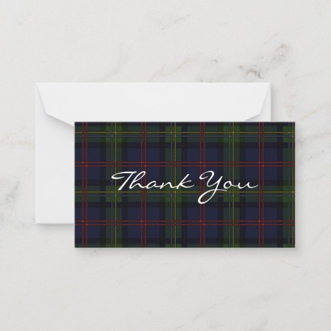 Plaid Tartan Malcolm Script Thank You Card (Front)