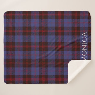  plaid tartan navy blue red monogram name sherpa blanket