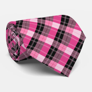 Plaid / tartan  pattern pink and black tie