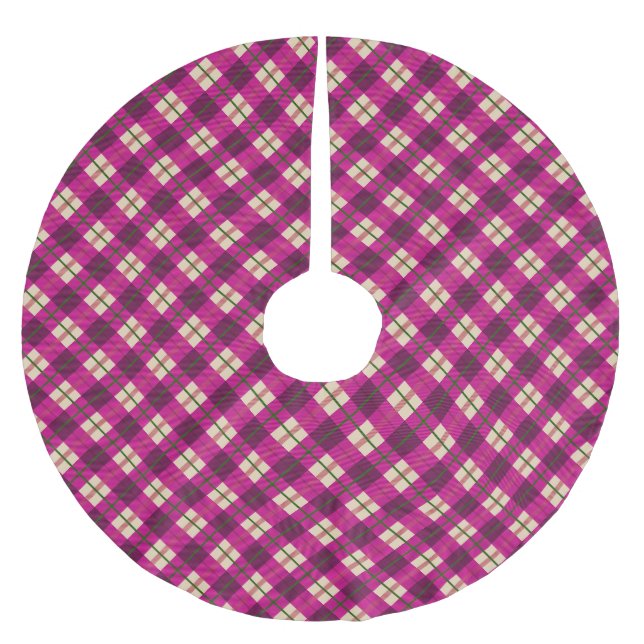 Plaid Tartan Pink Purple Chequered   Brushed Polyester Tree Skirt (Front)