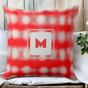 Plaid tartan red white grey monogram Christmas Cushion