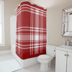 Plaid Tartan Red White Holiday Seasonal Christmas Shower Curtain