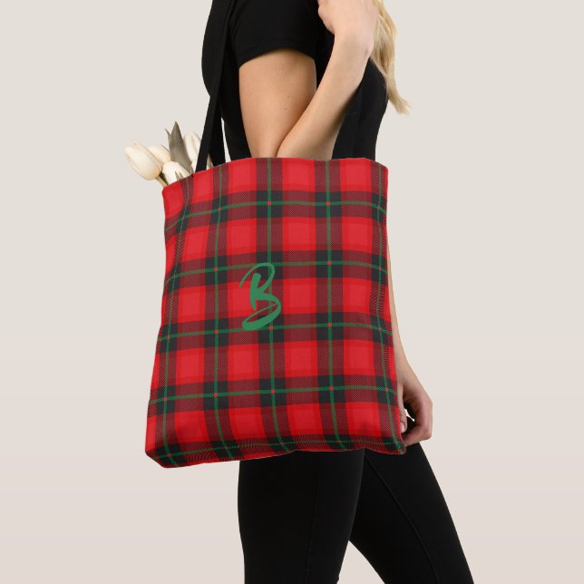 Plaid Tartan Scottish Monogram Cool Tote Bag (Close Up)