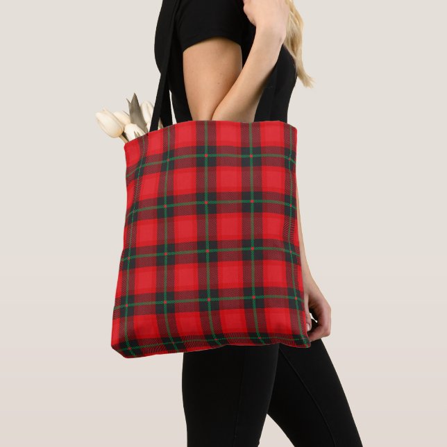 Plaid Tartan Scottish Red Black Pattern Tote Bag (Close Up)