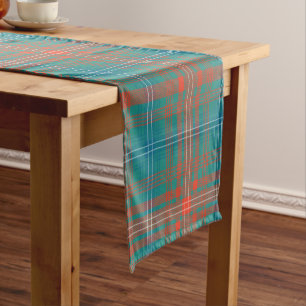 Plaid Tartan Turquoise Orange Family Short Table Runner
