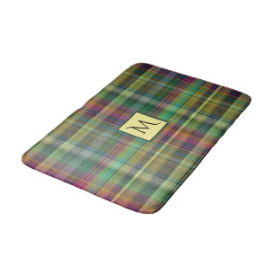 Plaid Tartan Yellow Pink Green Bath Mat