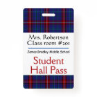 Plaid Teachers Bathroom / Hall Pass Badge
