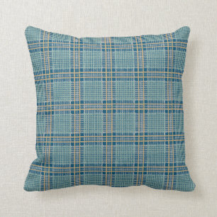Plaid Teal Blue and Yellow Cushion