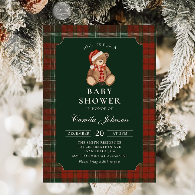 Plaid Teddy Bear Baby Shower Invitation (Creator Uploaded)
