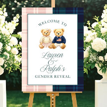 Plaid Teddy Bears Gender Reveal Party Welcome Sign