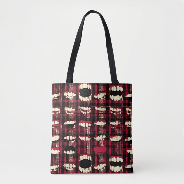 Plaid Teeth Tote Bag (Front)