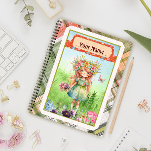 Plaid Texture, Flowery Girl and Butterfly Notebook
