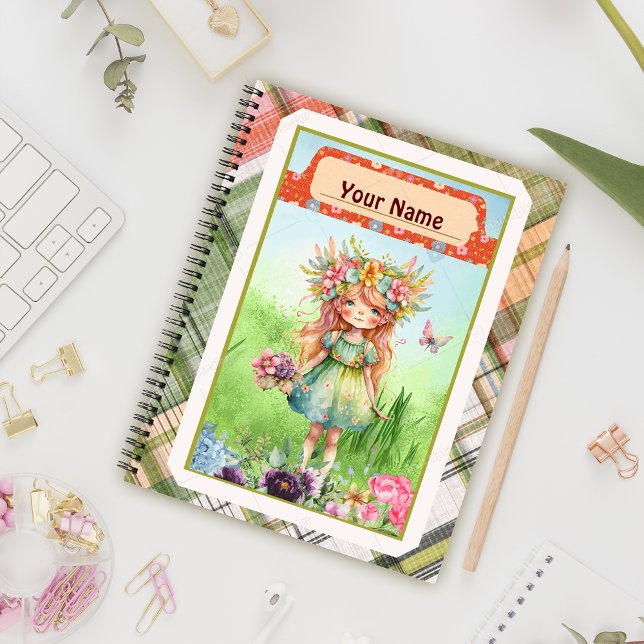 Plaid Texture, Flowery Girl and Butterfly Notebook (Creator Uploaded)