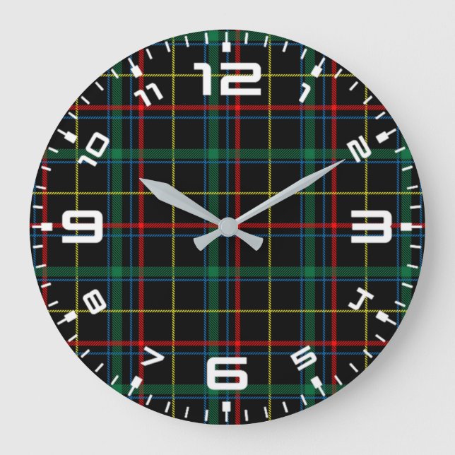 Plaid Texture with Black Background-25774 Large Clock (Front)