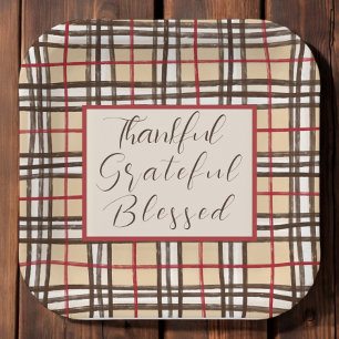 Plaid Thanksful Grateful Blessed  Paper Plate