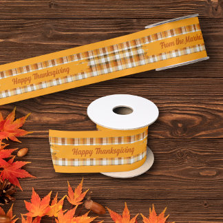 Plaid Thanksgiving Personalised Text Satin Ribbon