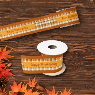 Plaid Thanksgiving Personalised Text Satin Ribbon