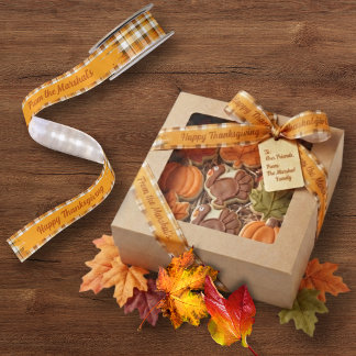 Plaid Thanksgiving Personalised Text Satin Ribbon