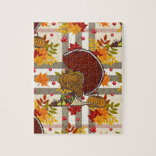plaid thanksgiving turkey jigsaw puzzle