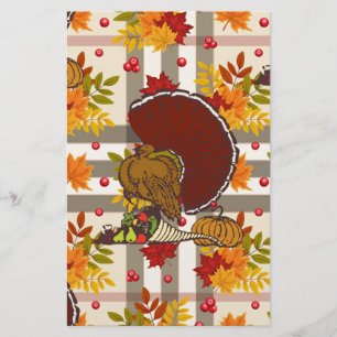 plaid thanksgiving turkey stationery