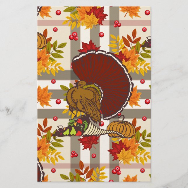 plaid thanksgiving turkey stationery (Front)